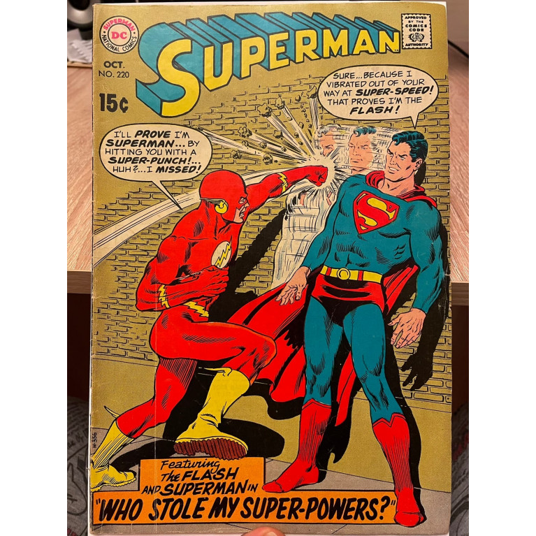 Superman #220 (1969) - Key - Superman and Flash exchanges superpowers